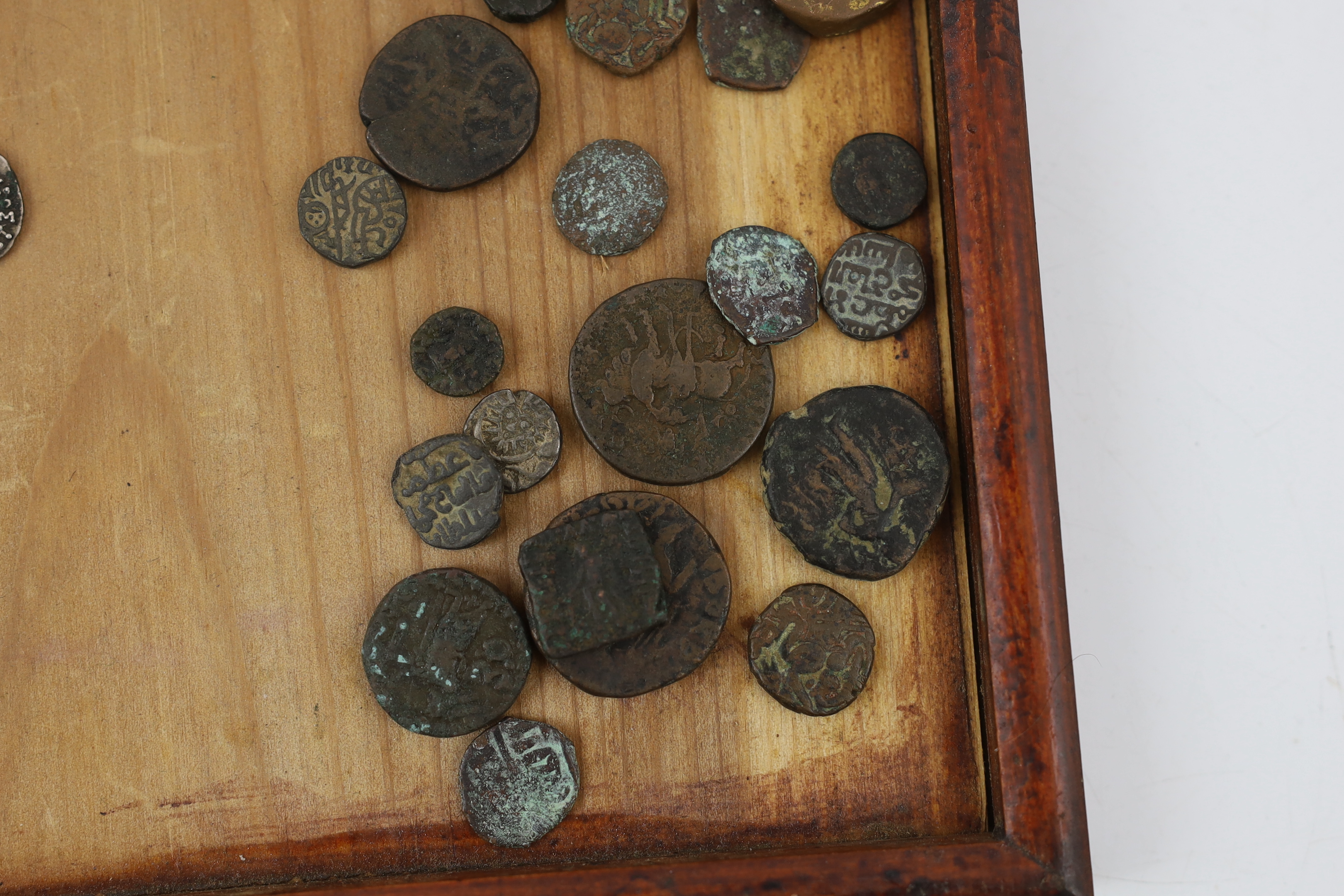 Bactrian and Indo-Greek Kingdom coins, Apollodotos I (180-160 BC) square drachm, 2.4g, Menander (155-130BC), four drachm, 2.3 and 2.46g, Antimachus II drachm (174-165BC) (6) together with various Indian copper coins, inc